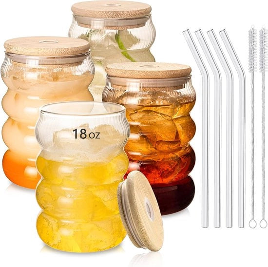 Set di bicchieri a rilievo da 4, bicchieri a rilievo 18 oz, bicchieri da acqua, bicchieri da caffè con cannuccio, bicchieri da golf vintage, bicchieri da long drink, bicchieri da cocktail per latte e bibite gassate