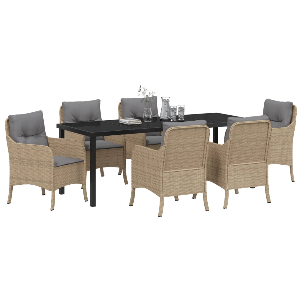 Set da pranzo da giardino 7 pezzi con cuscini beige in rattan polipropilene
