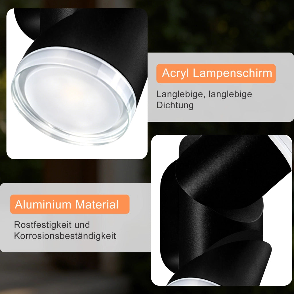 ZMH Lampada da Parete Esterno LED 10W Nero 3000K Impermeabile  IP65 per Terrazza Ingresso Corridoio