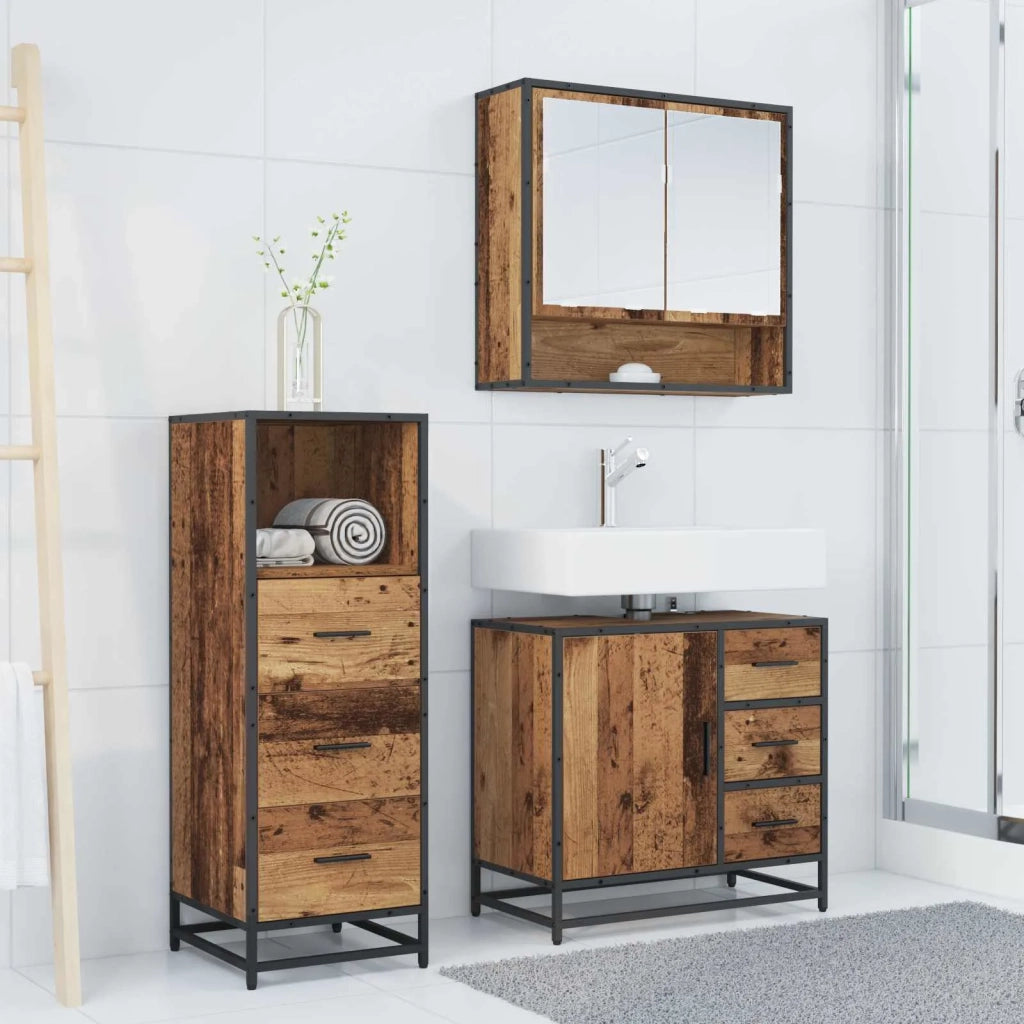 Set di mobili per il bagno con cassetto 3 pcs Legno vecchio