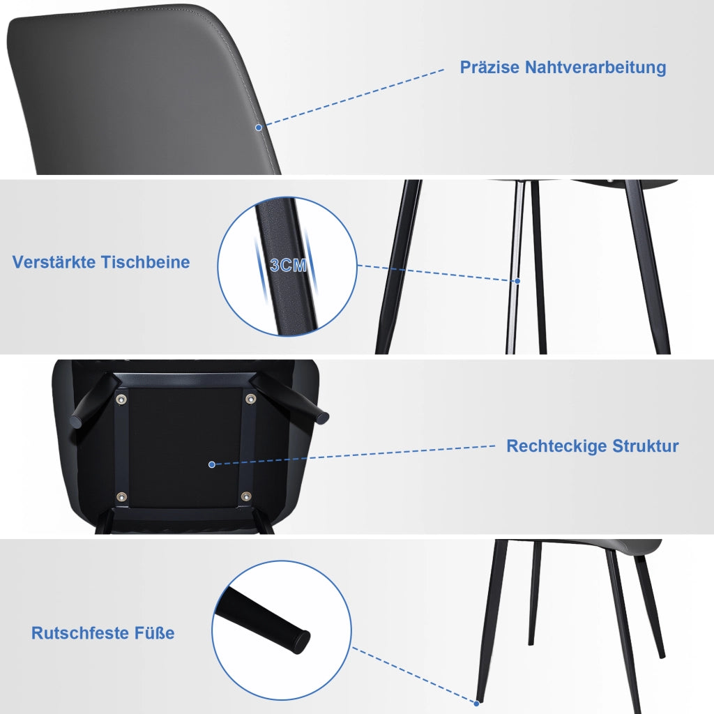Sedia da Pranzo con Schienale Ergonomico e Seduta Imbottita, Gambe in Acciaio, PU Grigio