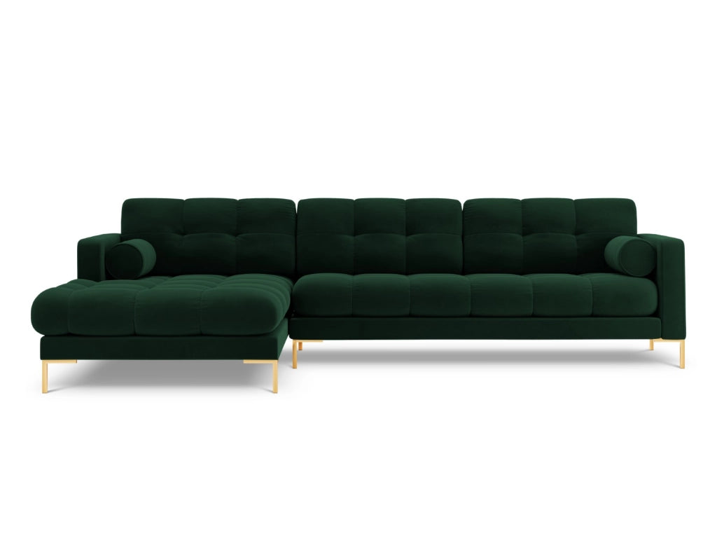 Cosmopolitan Design - Divano angolare sinistro "Bali" 5 posti in velluto verde bottiglia 