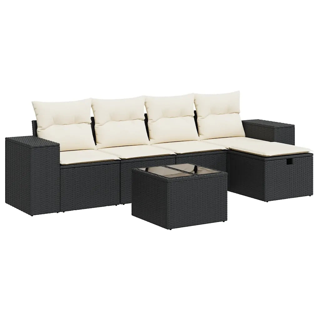 vidaXL Set Divano da Giardino 6 pz con Cuscini Nero in Polyrattan