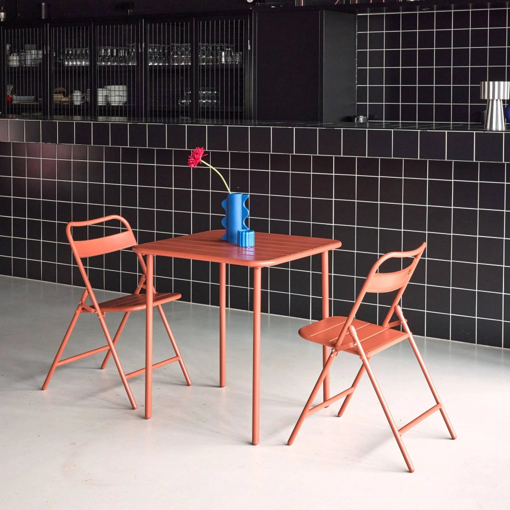 Set tavolo da giardino in acciaio con 2 sedie pieghevoli, 70cm,