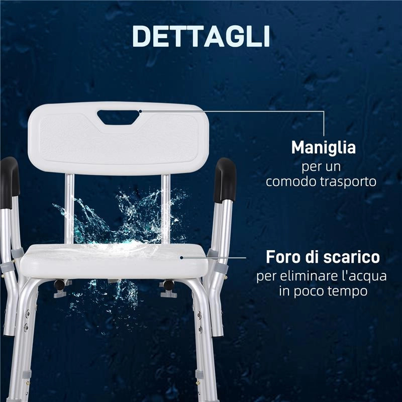 SEDIA PER DOCCIA IN ALLUMINIO CON ALTEZZA REGOLABILE E PIEDINI ANTISCIVOLO 51.5X51.5X71-84CM BIANCO
