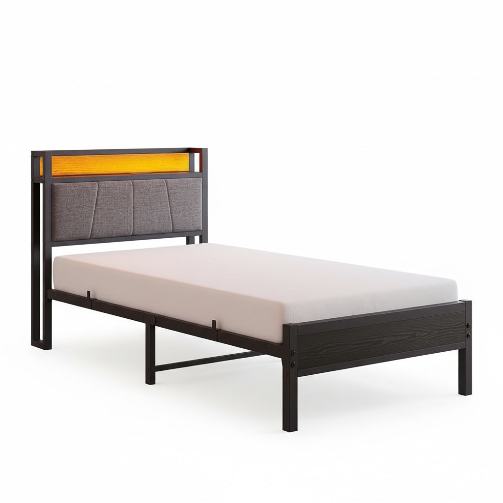 Letto 90x200cm LED - Xylo - USB testiera metallo facile montaggio