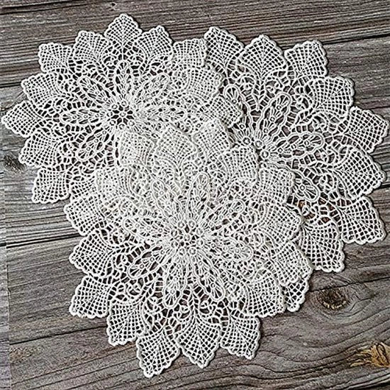 Tappeto con bordo manuale - decorazione elegante per tavolo - 1 pezzo - 100% cotone - 25 cm/30 cm