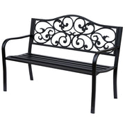 Panchina da giardino a 3 posti in acciaio con braccioli in ghisa, nera, 127x60x89 cm, per giardino, terrazzo, balcone