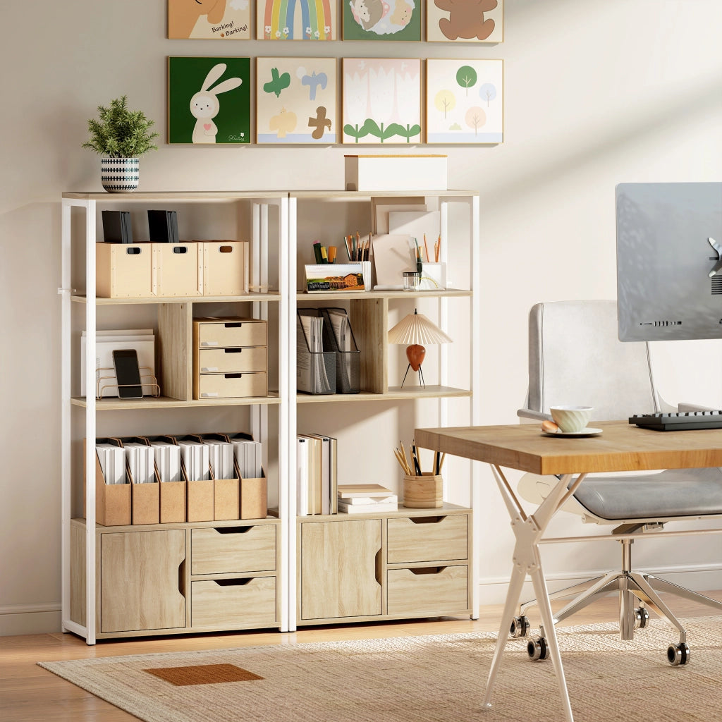 Libreria Scaffale per Libri con Ripiani e Ante ¨C Minimal ¨C 58x24x122 Bianco Legno Naturale Stile Industriale