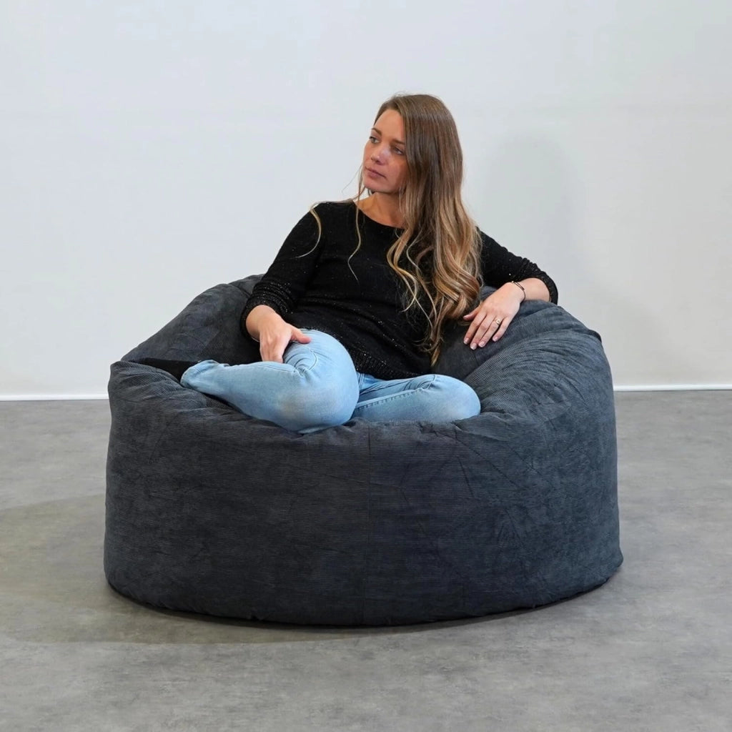 Pouf Poltrona Sacco in Velluto a Coste - Morbido e Confortevole - Imbottitura in Schiuma, Ottimo Supporto per la Schiena - Pouf Divano Gigante (100 cm, Blu)
