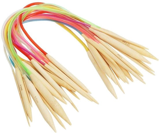Set di spilli a doppia faccia in bambù - 18 pezzi - Spilli a forma rotonda 60cm - Adatto per magliette e sciarpe - Leggero e duraturo