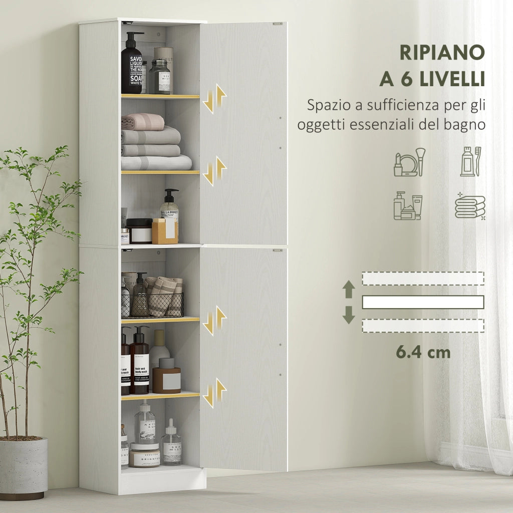 Mobile da Bagno a Colonna 40x35x180 cm con 2 Armadietti in Legno Bianco
