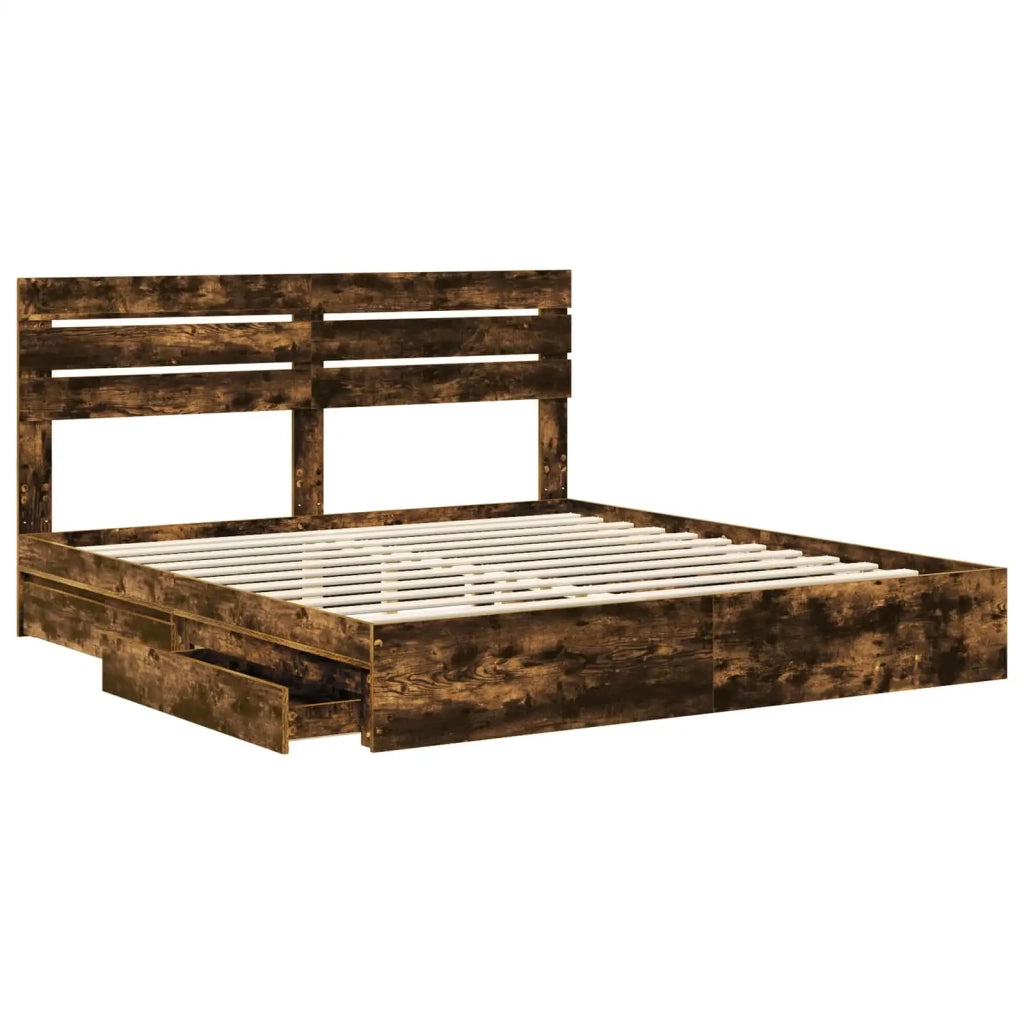 Letto con Contenitore con testiera Rovere fumé 180 x 200 cm 3411552