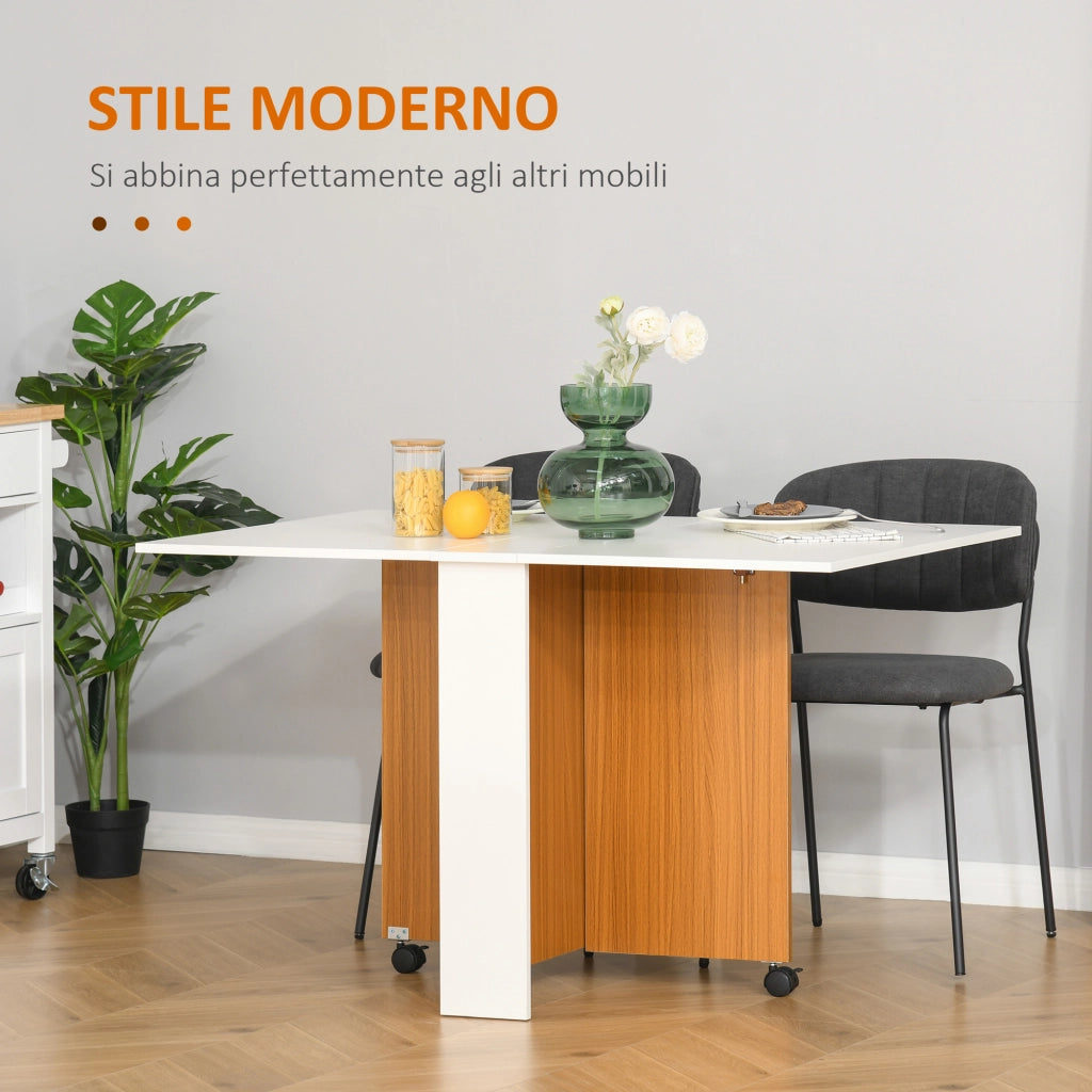 Tavolo da Pranzo Allungabile Pieghevole Salvaspazio con Ruote ¨C zephmum ¨C Legno Bianco 120x80x73