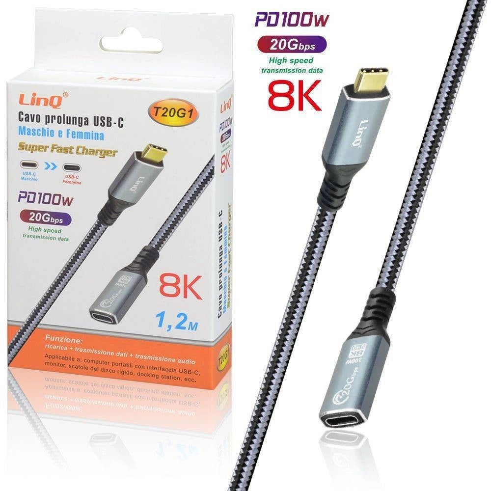 Trade Shop - Cavo Prolunga Usb-c Maschio Femmina Type-c 8k Ricarica Pd100w 1,2mt 20gbps T20g1 -