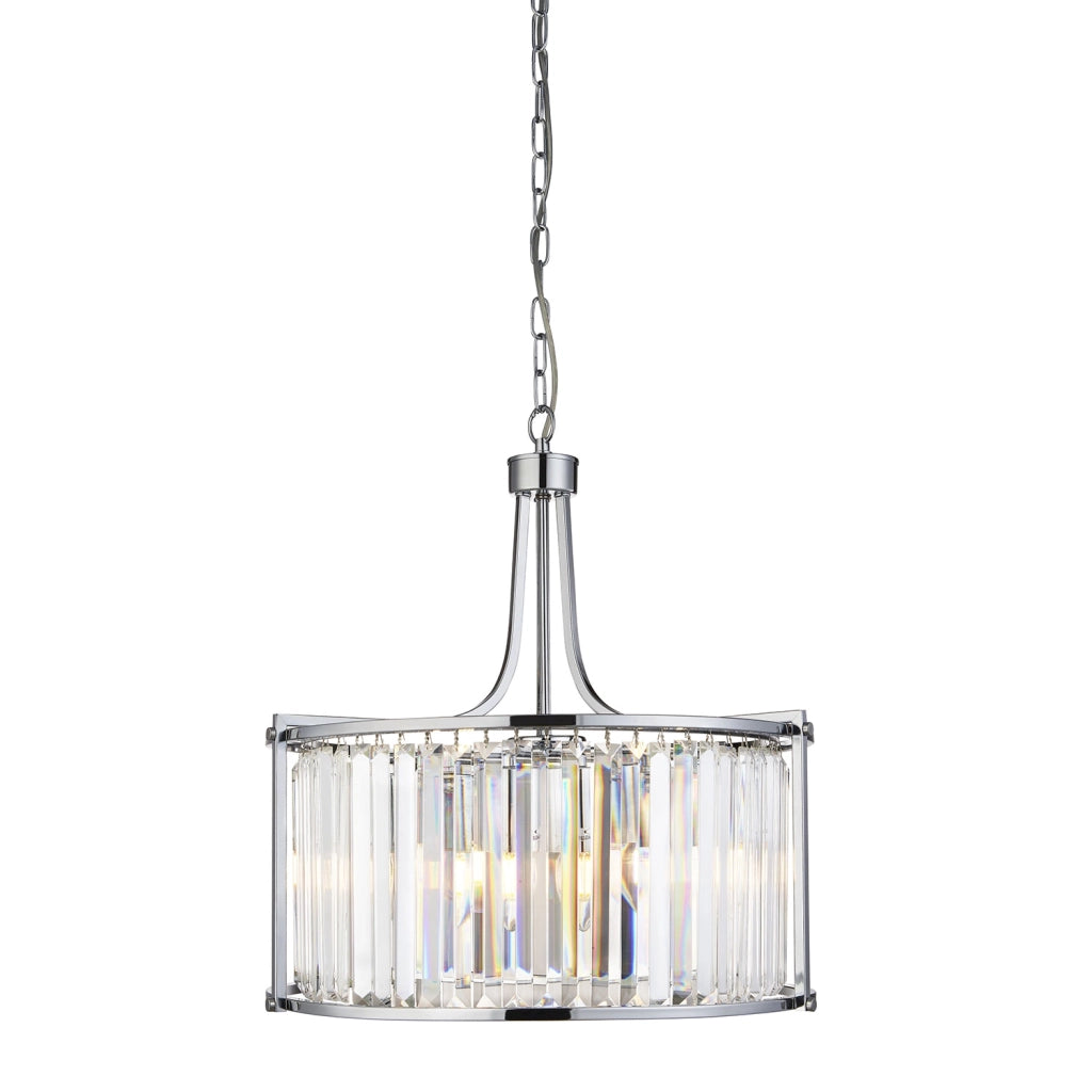 Lampadario Tondo Contemporaneo Victoria Acciaio Cromo Vetro 5 Luci E27
