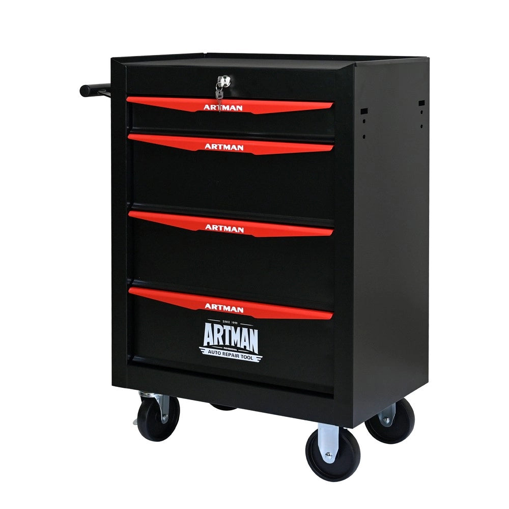 Cassettiera a Ruote con 4 Cassetti in Metallo ¨C MINIMAL ¨C Nero e Rosso, 20 Pollici