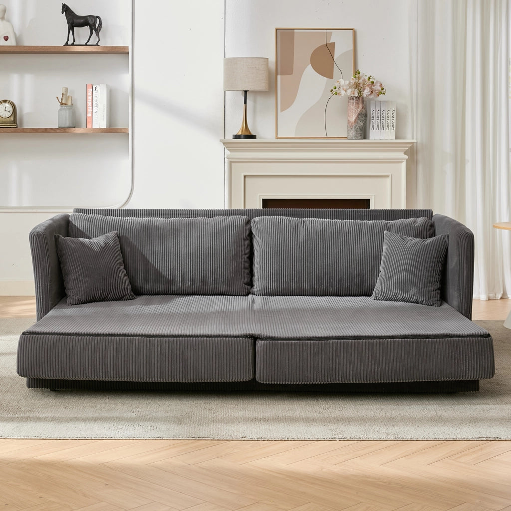 Divano letto convertibile in velluto a coste con struttura in metallo e cuscini memory grigio 182 × 88 × 84 cm