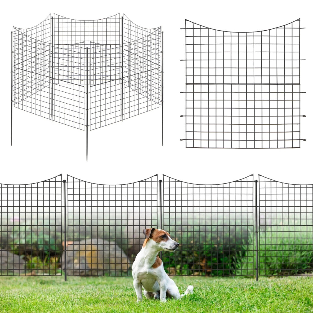 Recinzione da giardino in metallo con 5 pannelli e 5 picchetti, Recinto animali alto 98cm per cani Nero-Decorazioni da giardino