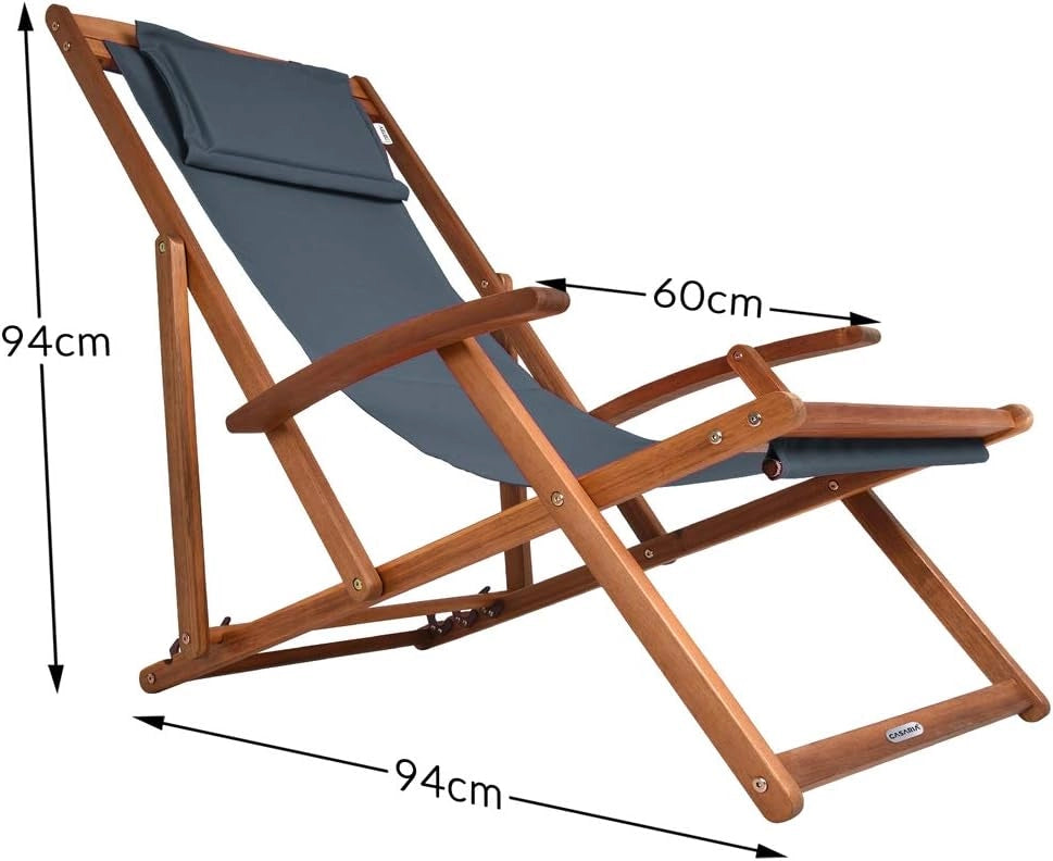 ® Sedia a Sdraio in Legno Acacia Pieghevole con Poggiatesta Traspirante Poltrona Relax Sedie Esterno Giardino