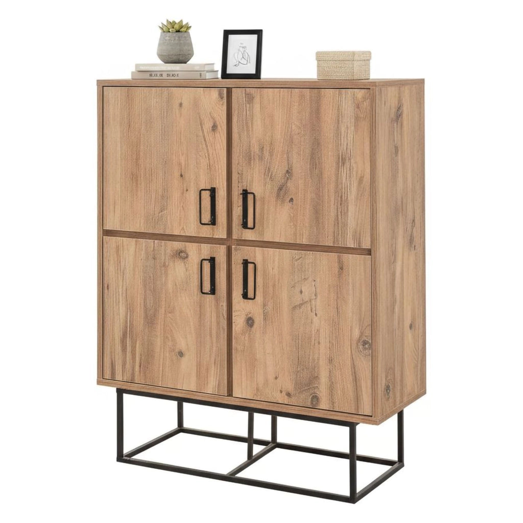Credenza Katmandu, Buffet da soggiorno, Madia da salotto, Dispensa da cucina, 93x36h115 cm, Quercia e Nero
