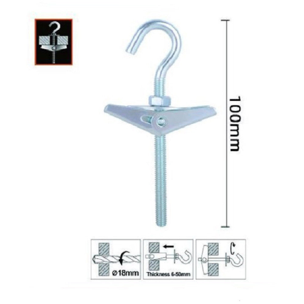Trade Shop - Set 2pz Ancora A Farfalla Con Gancio Acciaio Con Dado Rondella M6 X 100 Mm 57230 -