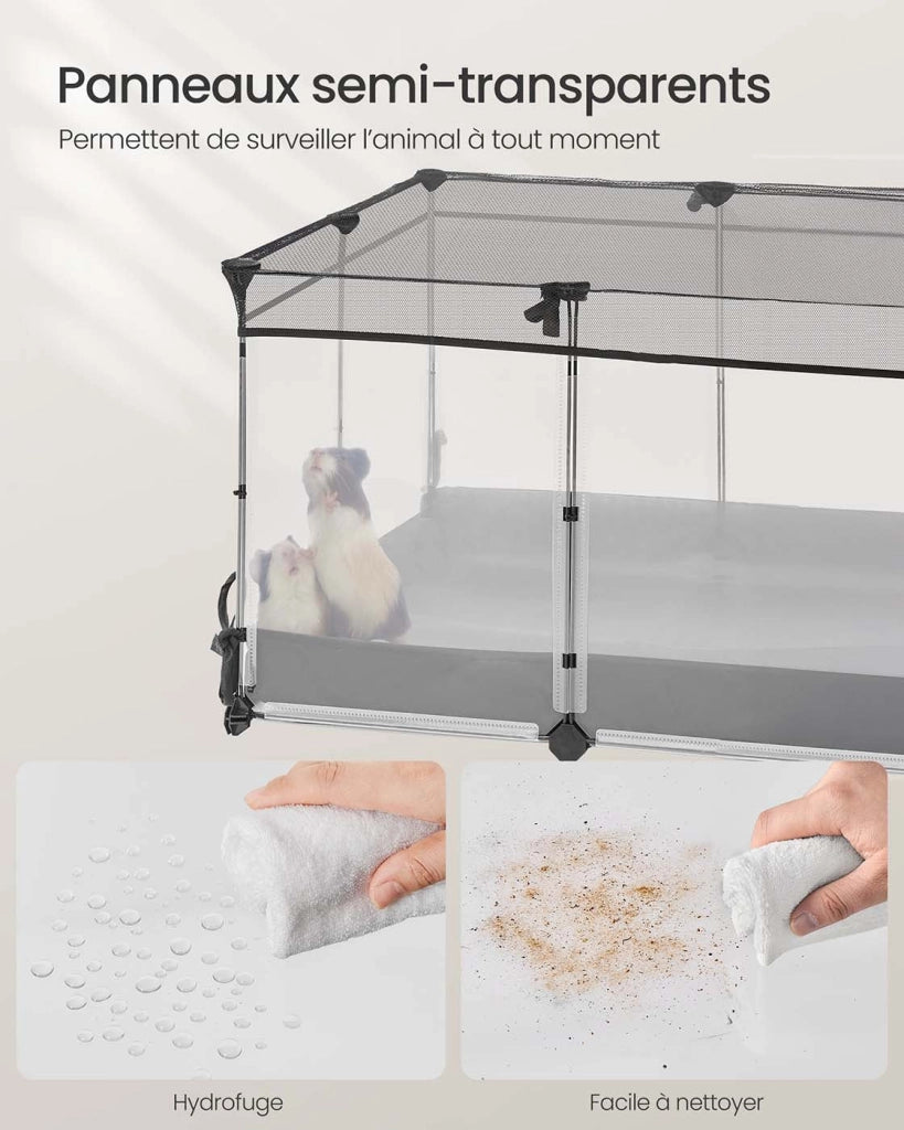 Recinto/box per piccoli animali con pannelli semitrasparenti tela traspirante e materassino impermeabile per conigli ricci porcellini d'India e furetti. 144 x 74 x 47 cm bianco. 12_0006899