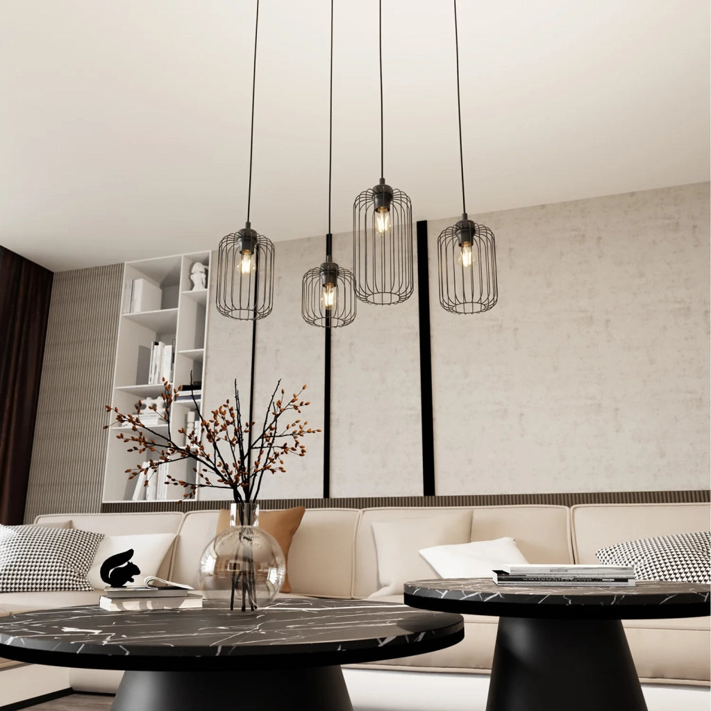 Sospensione Minimal Industrial Minerva 4 Luci Lineari Nera