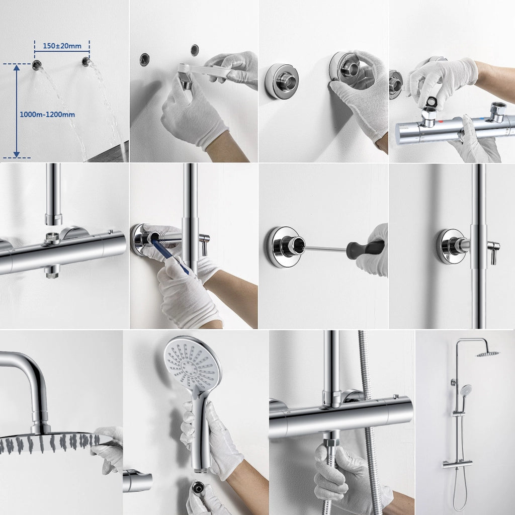 Colonna per Doccia AICA ITALY Colonna Doccia Idromassaggio con Soffione Tondo da 20cm in Acciaio Inox, Cromo
