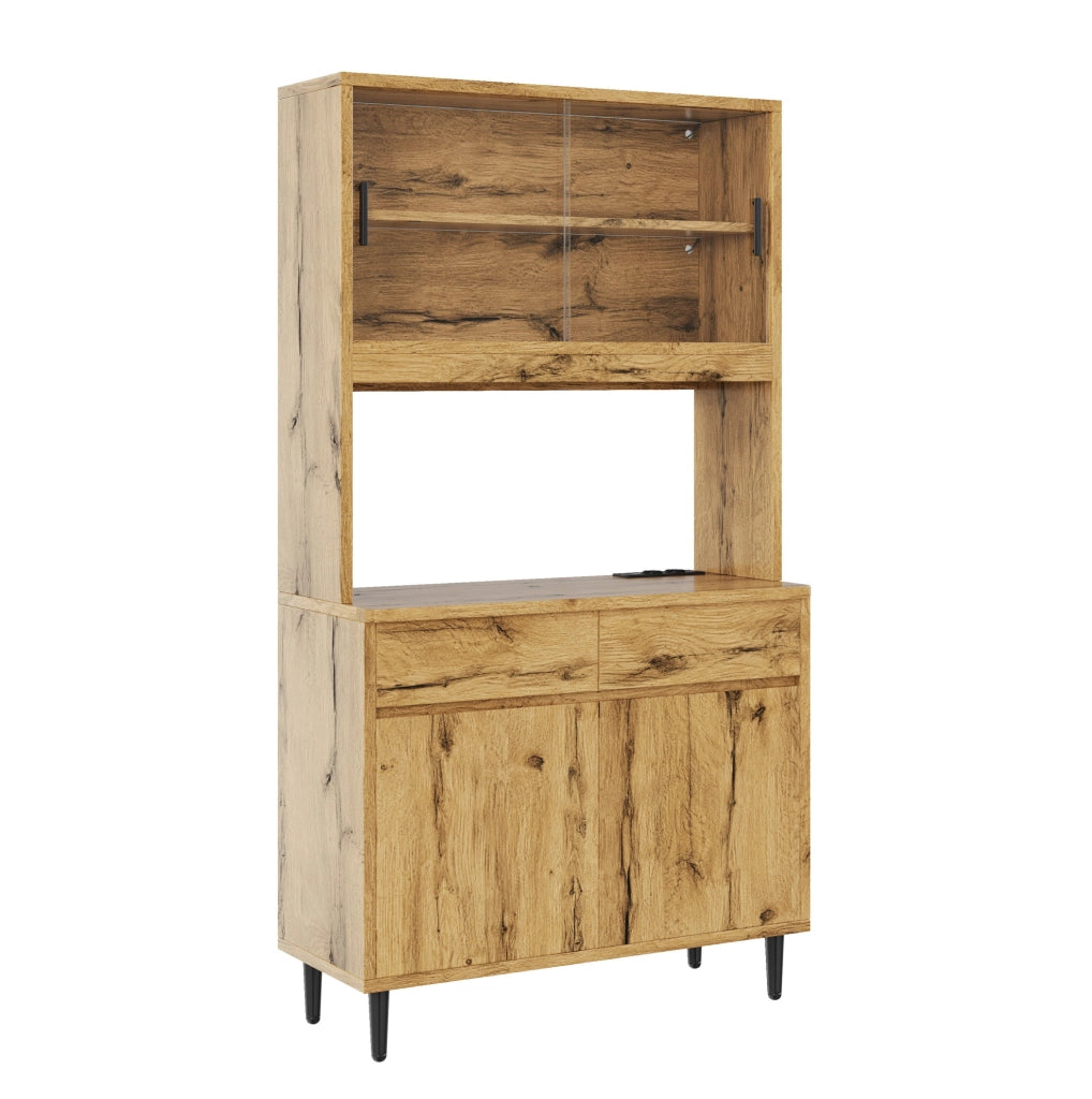 Credenza alta 100x40x185 cm con illuminazione LED; prese USB; truciolato; rovere