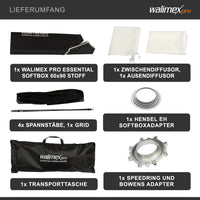 Essential Softbox 60x90cm + adattatore softbox per Hensel Expert, ruotabile a 360°, facile da montare, inclusa griglia, adattatore Bowens e borsa per il trasporto