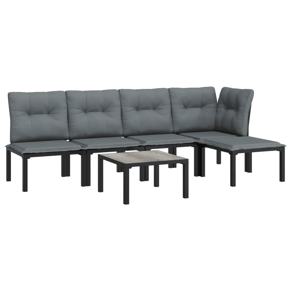 Set Salotto da Giardino 6 pz | Set di Mobili da Esterno in Polyrattan Nero e Grigio