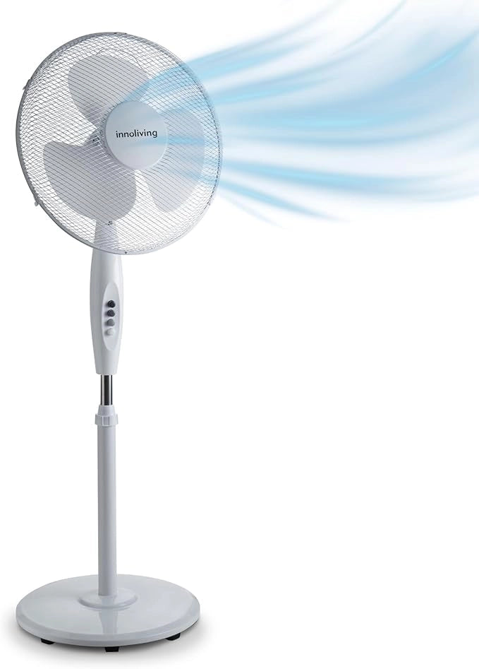 Innoliving Ventilatore a Piantana INN-503ROUND, Griglia Mesh, Diametro 40 cm, 3 Velocità, Oscillazione, Altezza Regolabile, Base Rotonda