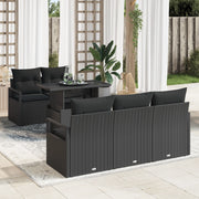 Set Divano da Giardino 6 Pezzi con Cuscini Nero Polyrattan