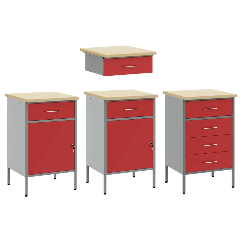 Mobile da lavoro 4 pcs Rosso Legno ingegnerizzato e acciaio 3321383