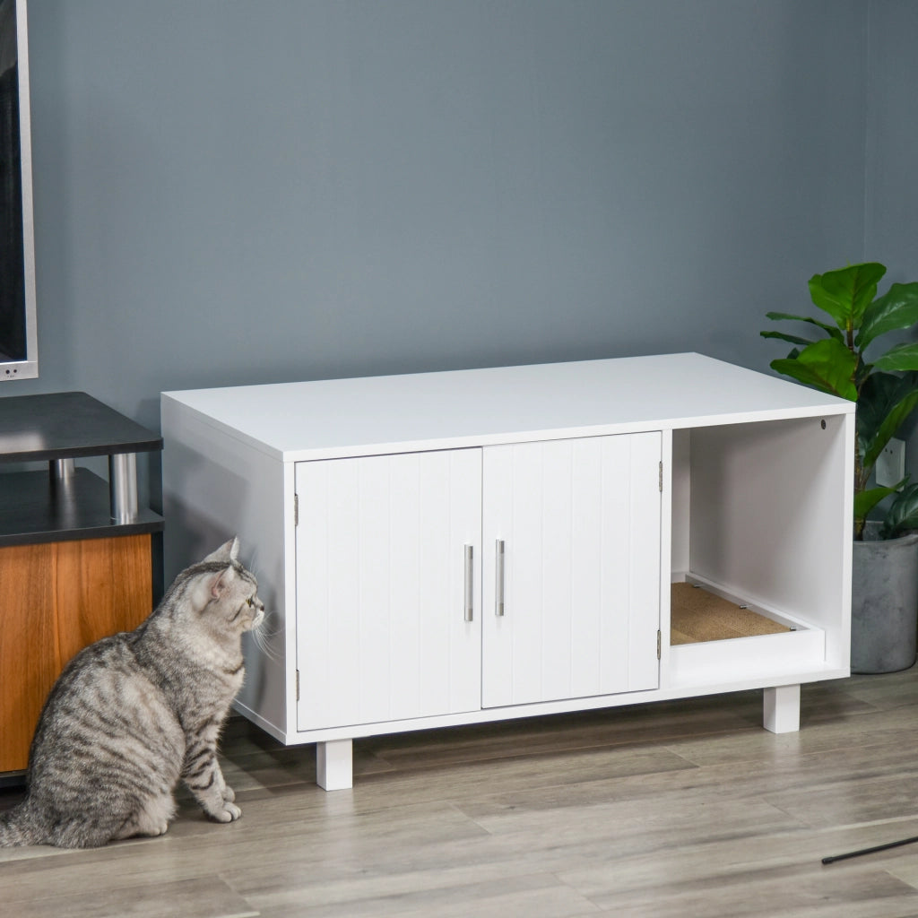 Tavolino da caff¨¨ per gatti ¨C zephmum ¨C 50.5x91x52 cm, bianco, MDF, con grattatoio