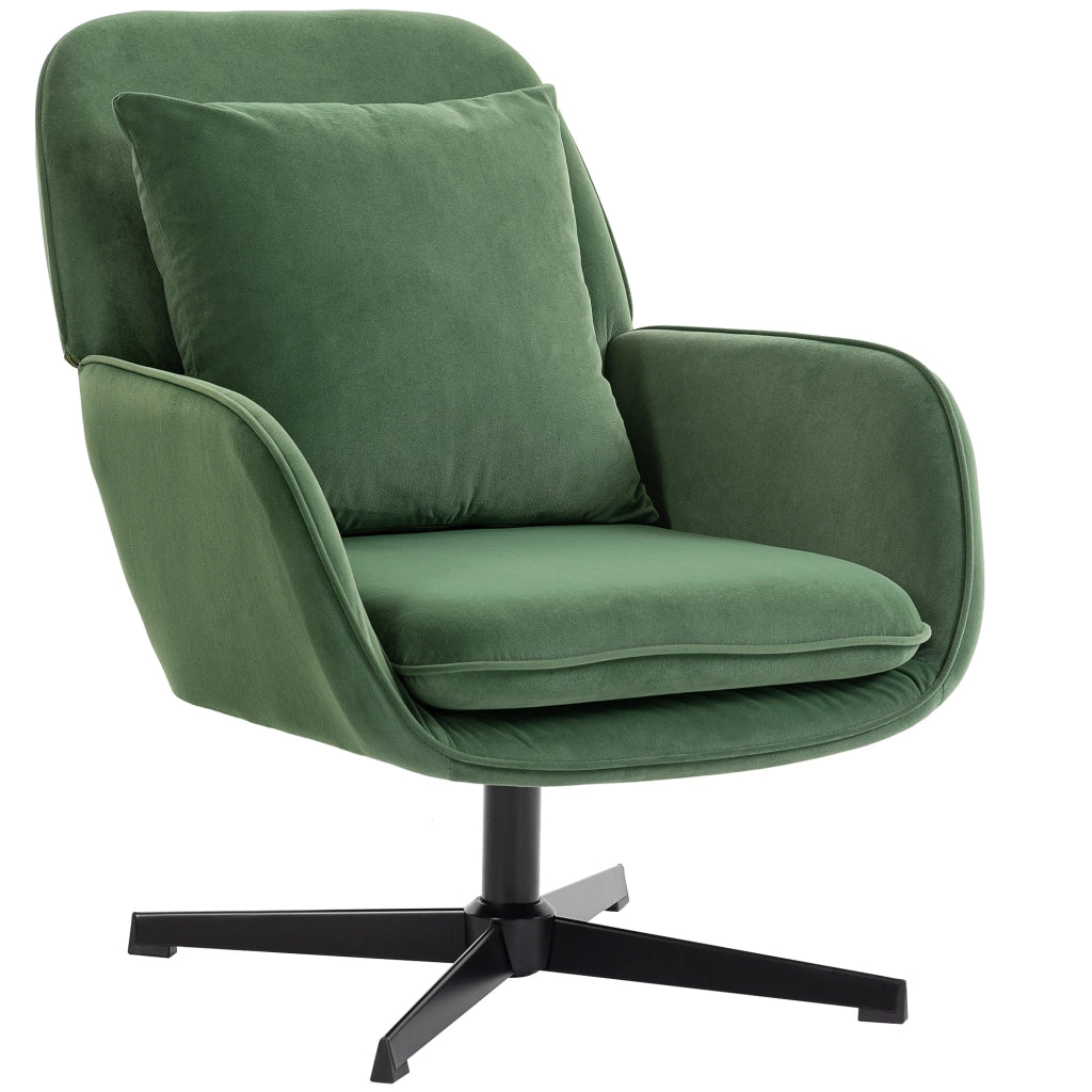 Poltrona da Salotto Girevole con Cuscino Lombare e Rivestimento in Tessuto Effetto Velluto, Verde