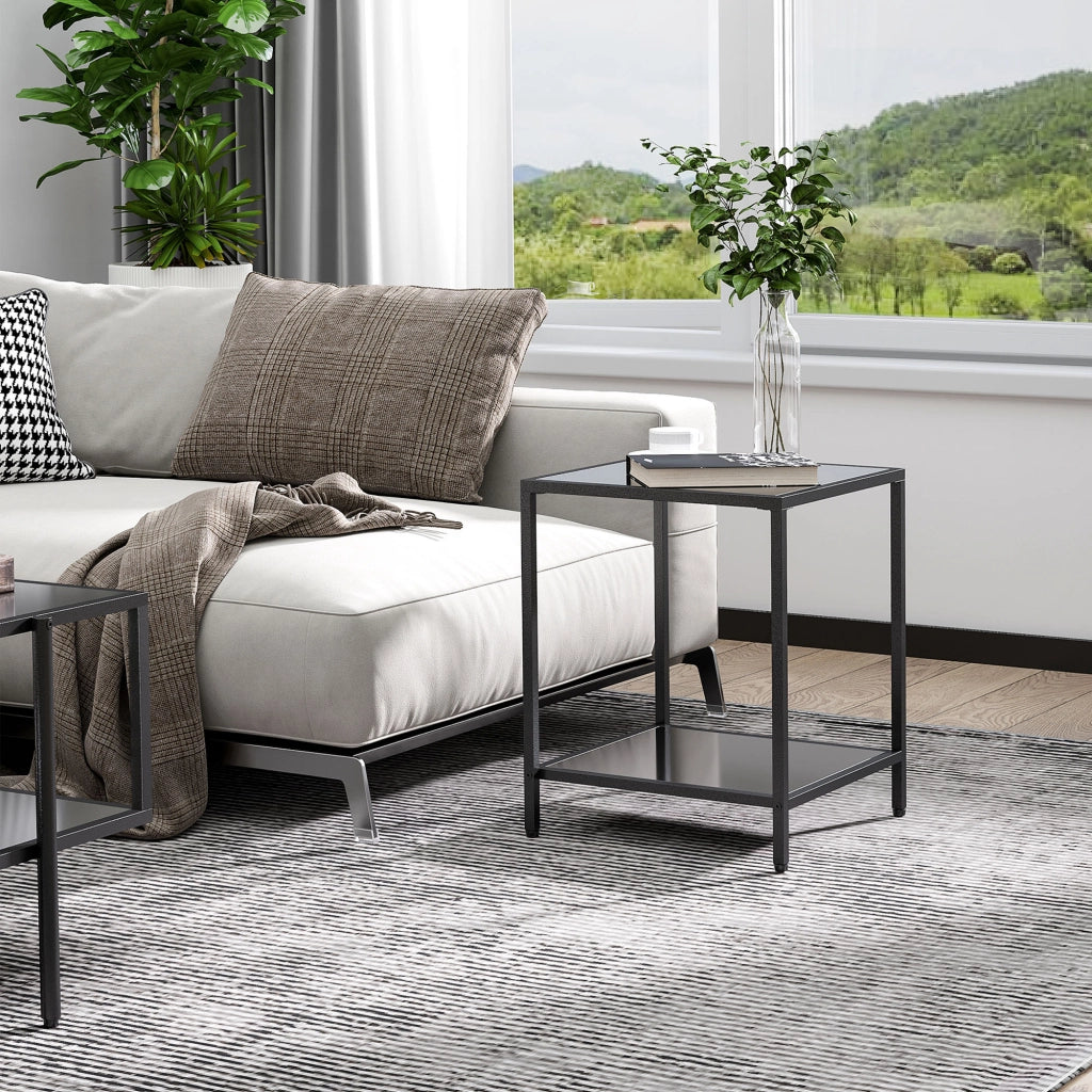 Tavolino da caff¨¨ con ripiano in vetro temperato, 2 livelli, design classico, struttura in metallo ¨C zephmum ¨C Nero