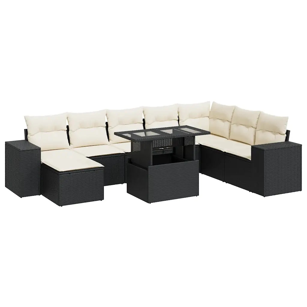 Set Divani da Giardino 9 pz con Cuscini Nero in Polyrattan 3326847