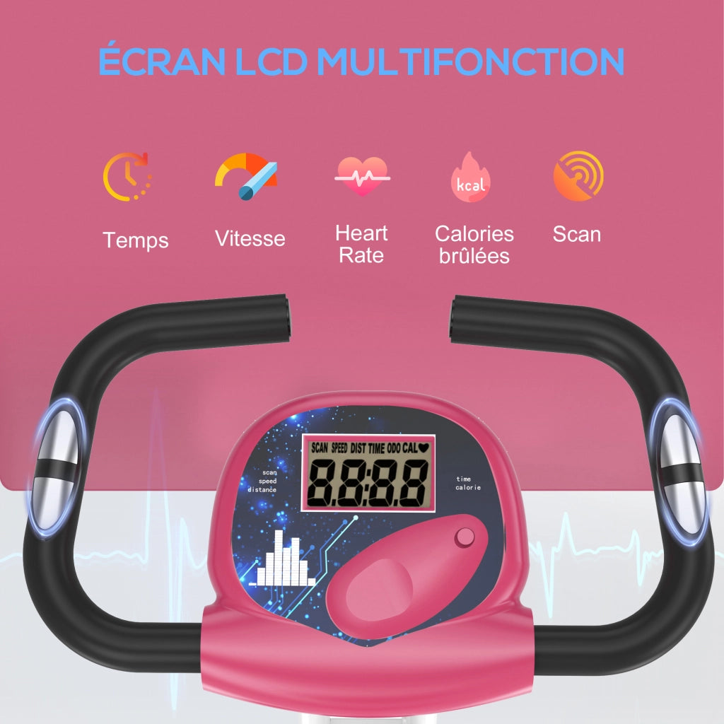 Bicicletta da Fitness Pieghevole Elettrica ¨C zephmum ¨C Rosa, 8 Livelli di Resistenza Magnetica, Sella e Schienale Regolabili, LCD