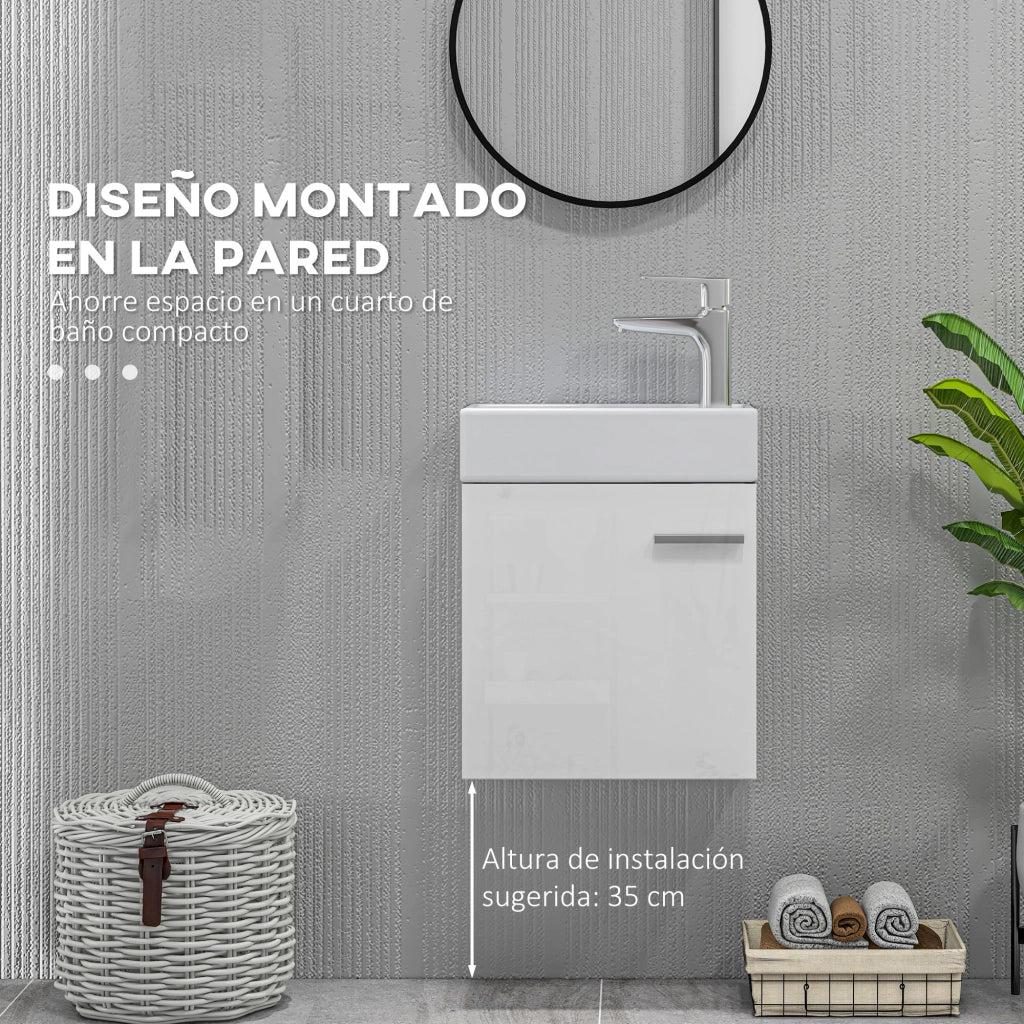 Mobile Bagno con Lavabo Sospeso e Anta ¨C Zephmum ¨C Bianco Lucido 40x23x50 cm