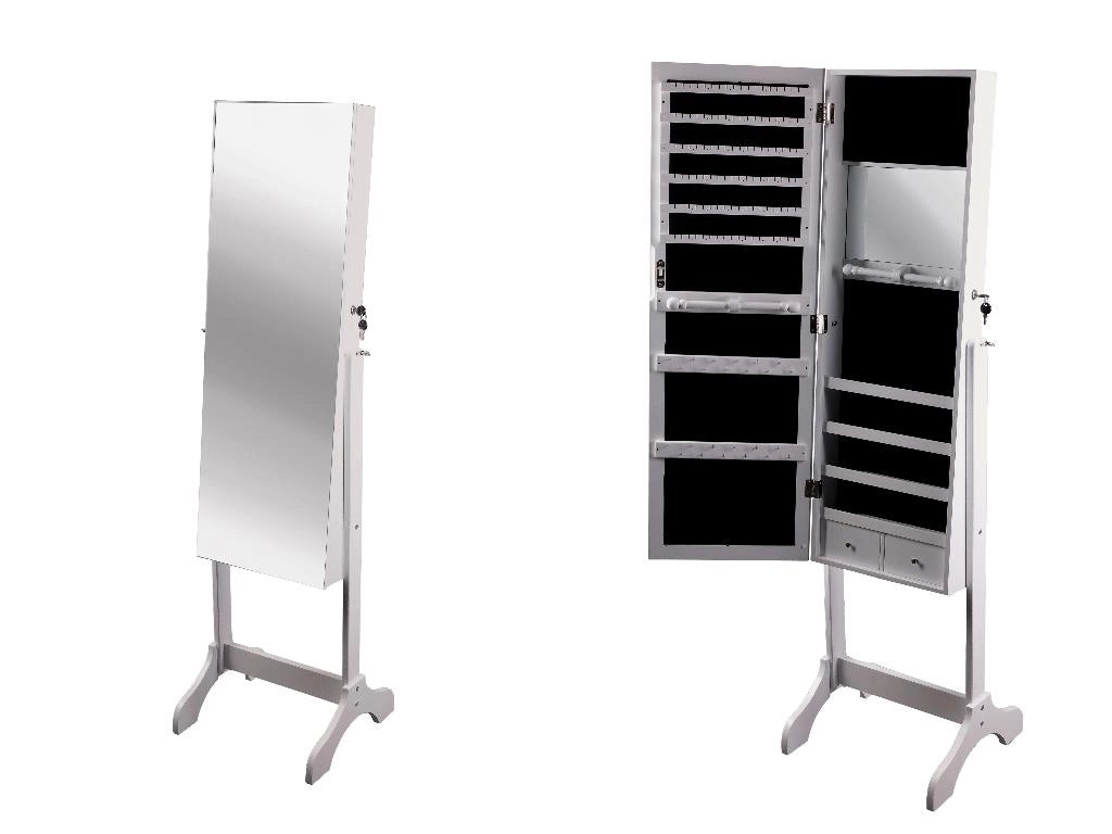 Specchio Mobile Portagioie in Legno MDF Bianco 46 x 40 x 152,5 cm