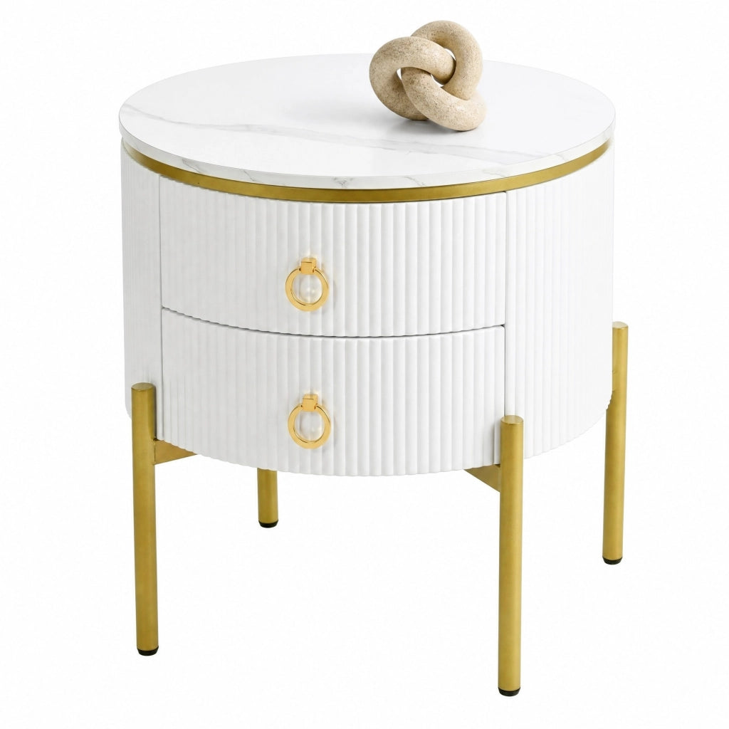 TAVOLINO da salotto 50x51 cm bianco e oro in MDF con 2 cassetti