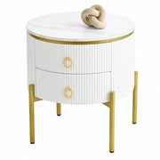 TAVOLINO da salotto 50x51 cm bianco e oro in MDF con 2 cassetti
