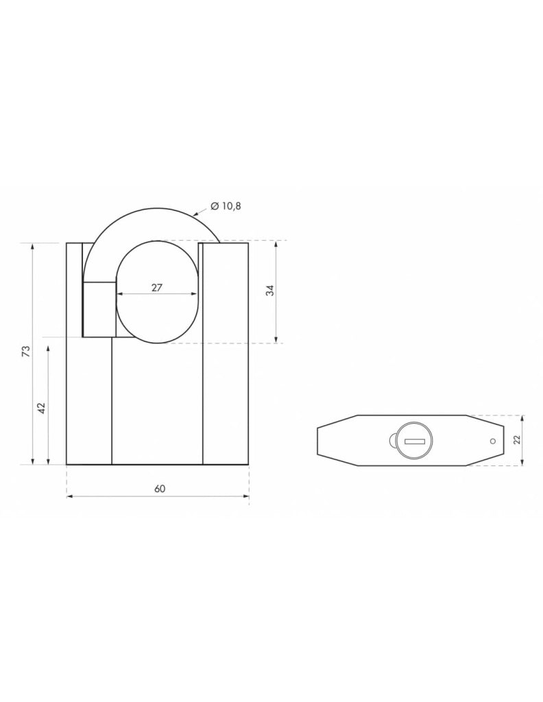 Lucchetto OCTO-P 60 mm con arco alto in acciaio, per esterno, 3 chiavi – THIRARD