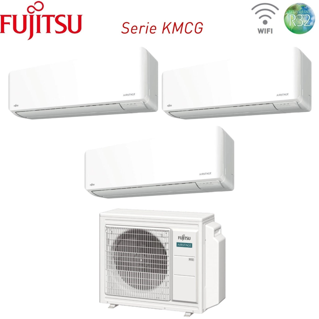 Climatizzatore Condizionatore Fujitsu Trial Split Inverter serie KM AIRSTAGE 7+7+9 con AOEG24KBCA3 R-32 Wi-Fi Integrato 7000+7000+9000