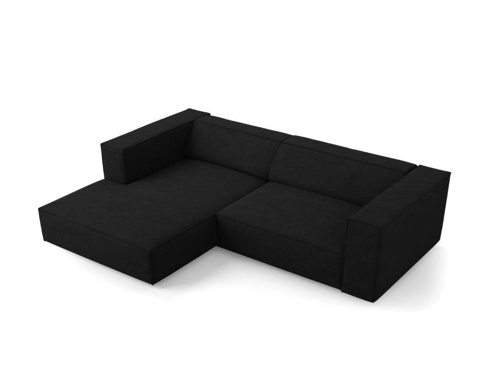 Cosmopolitan Design - Divano angolare sinistro "Arendal" 3 posti in ciniglia con effetto a coste nero 