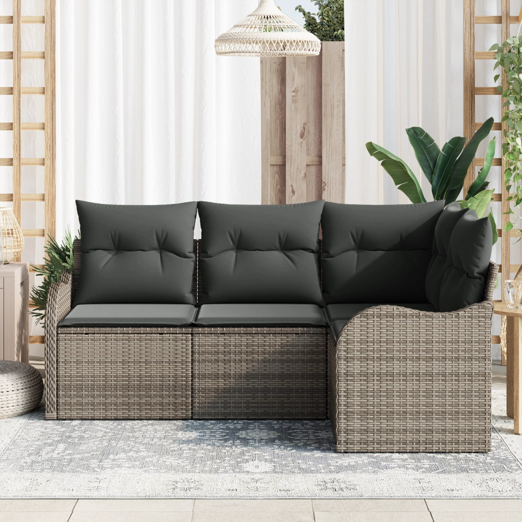 Set di divani da giardino a 4 pezzi con cuscini in rattan grigio