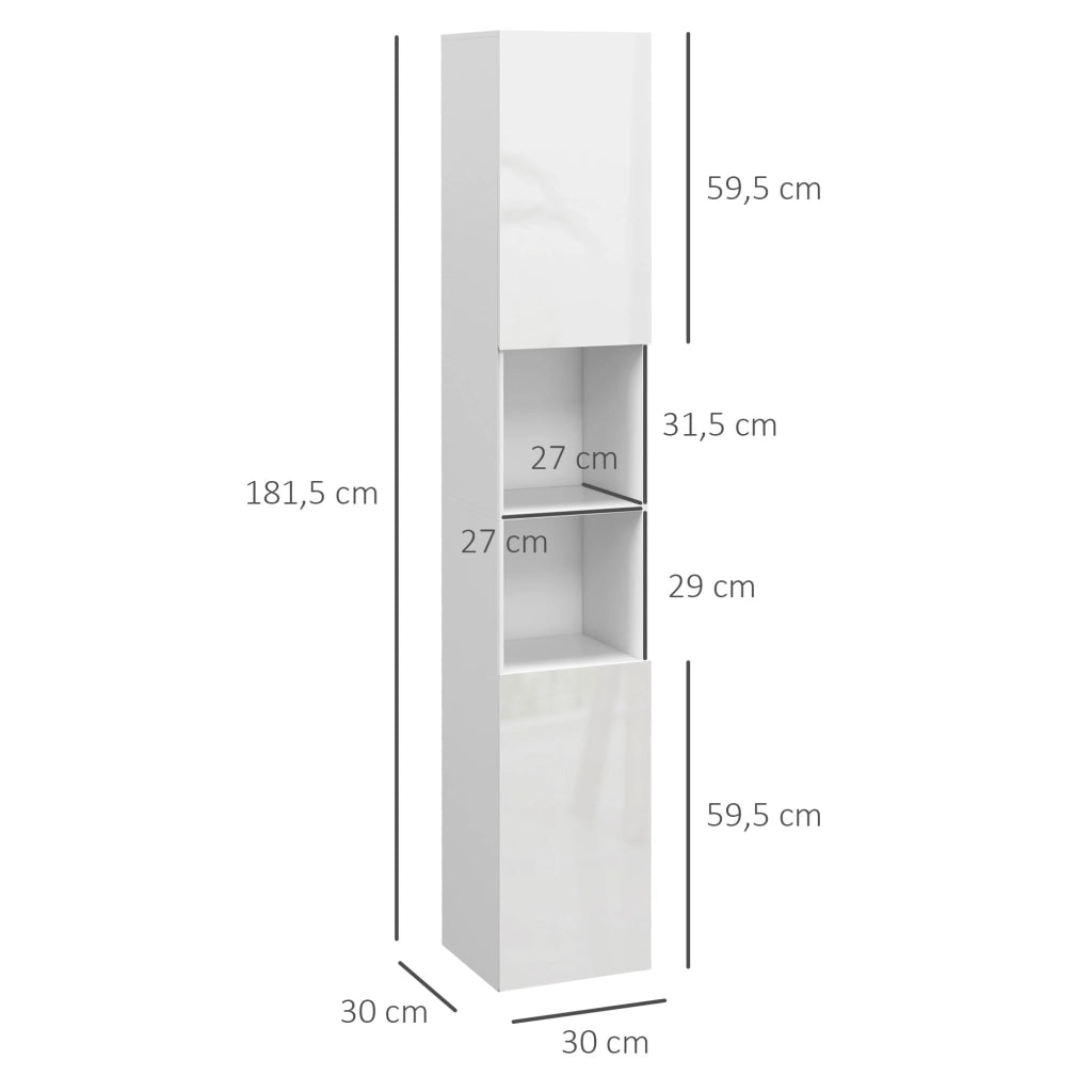 Mobile bagno colonna 2 ante con ripiani regolabili e 2 nicchie ¨C zephmum ¨C 30x30x181,5 cm bianco