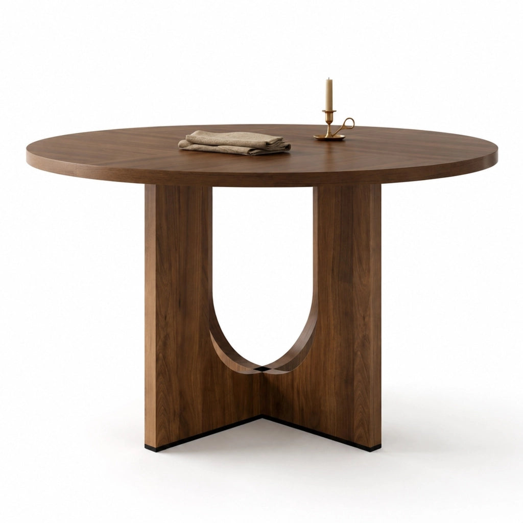 Tavolo da pranzo rotondo 120 cm, 4-6 posti, colore noce, in MDF